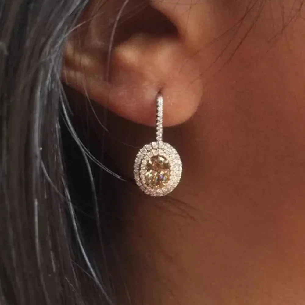 Soo Chic Silver Amber Diamond Earrings - Picture 1 of 2